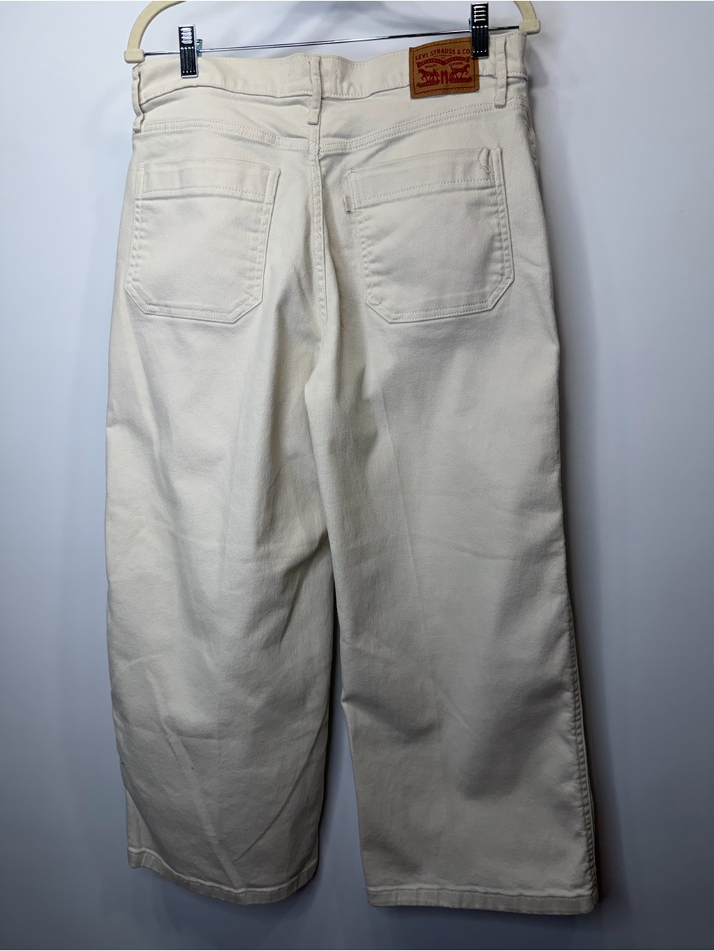 Levi’s Mile High Cropped Wide Leg Cream Jeans Size 31 High Rise Button Fly - Picture 11 of 12